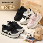Bomb Bear Sepatu Sneakers Anak Laki Laki Perempuan Back To School TK SD | Sepatu Sekolah Sporty Velcro Hitam Pink Putih Size 26-37 YNSS2209
